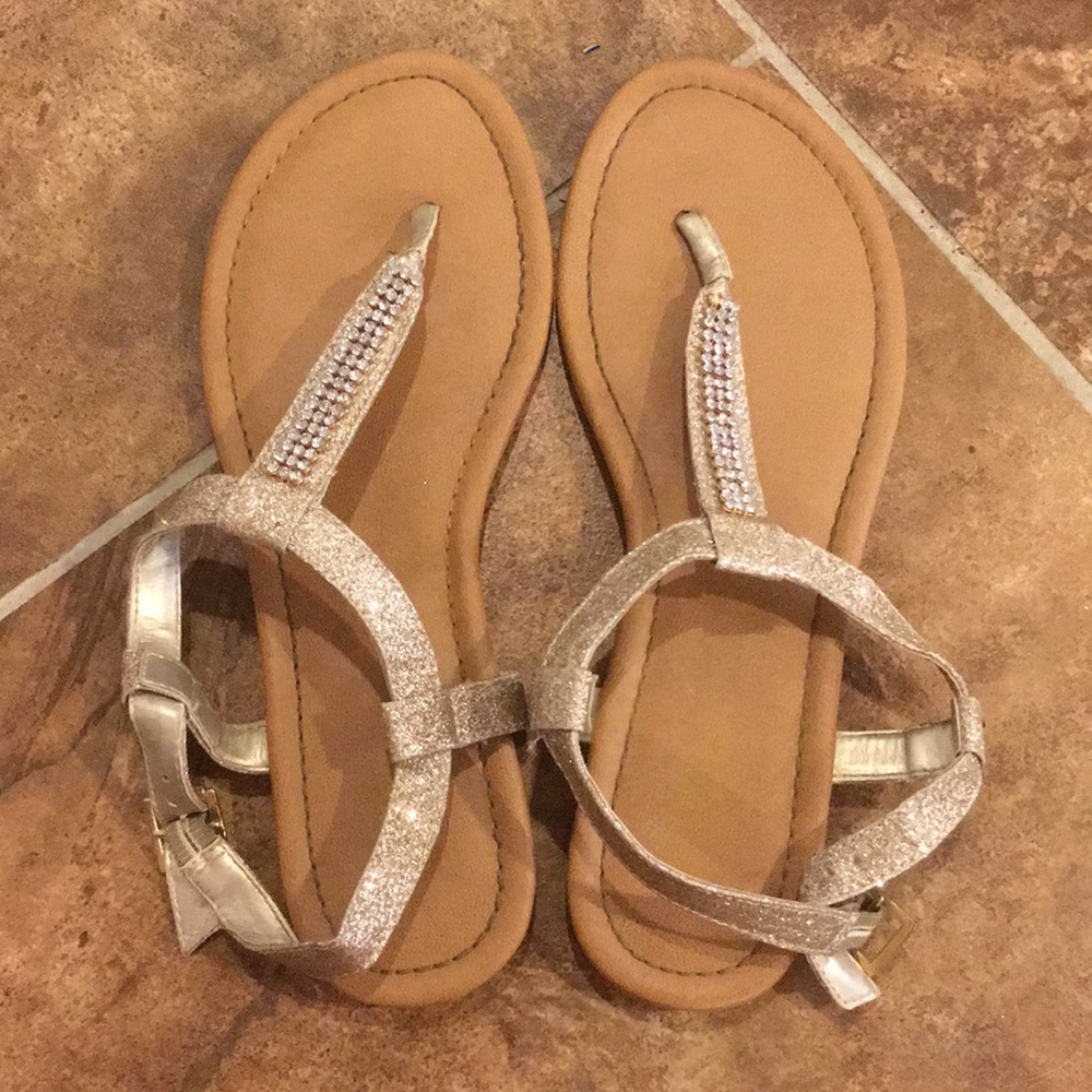 Gold and silver sparkle sandals with gems size 8
